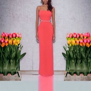 FINAL DROP!! Xscape Coral Column Gown with Side Cutouts Trimmed in Rhinestone